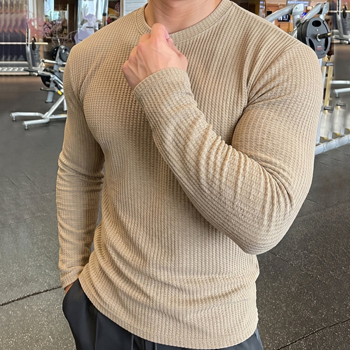 Strukturiertes Langarm-Top mit Rundhalsausschnitt für Herren fürs Fitnessstudio