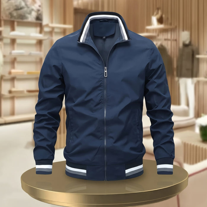 Herren-Reißverschlussjacke mit gestreiftem Besatz und Stehkragen