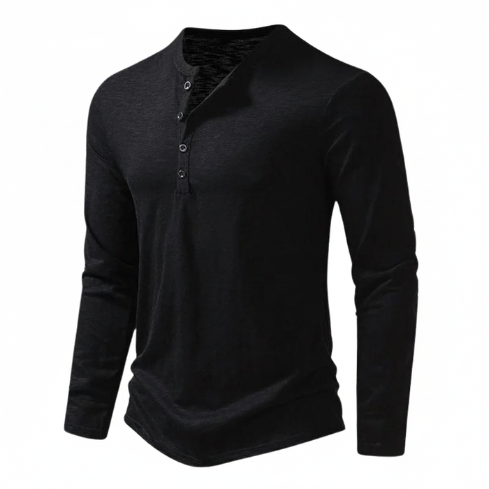 Camisa Henley de manga larga para hombre con tapeta de botones