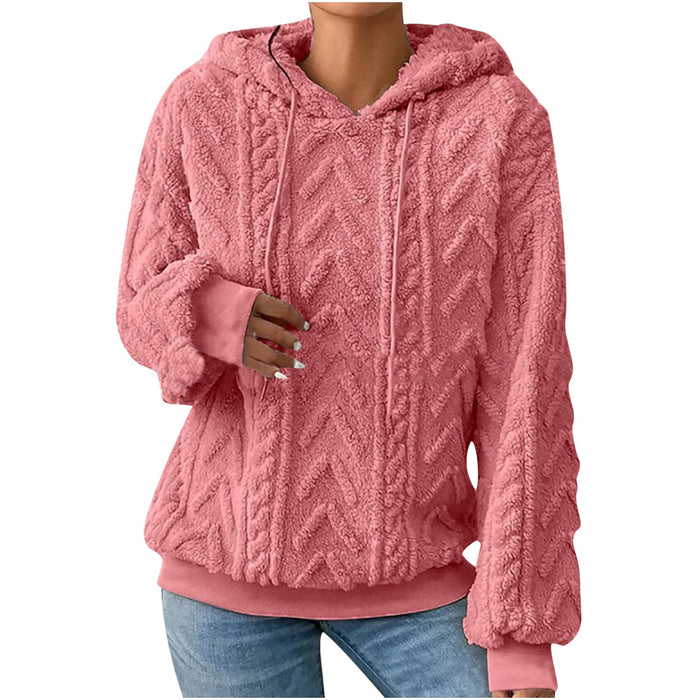 Women's Hooded Teddy Fleece Pullover with Cable Texture