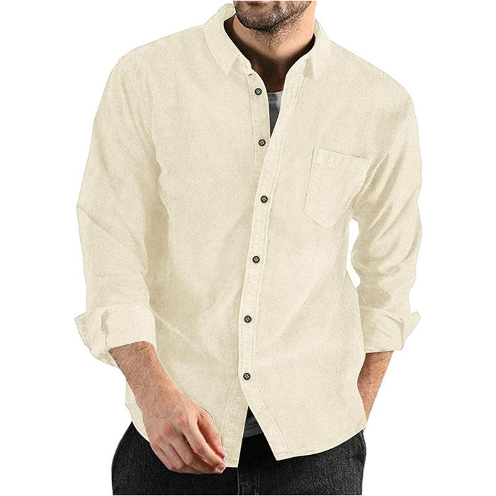 Men's Button-Down Corduroy Shirt with Chest Pocket