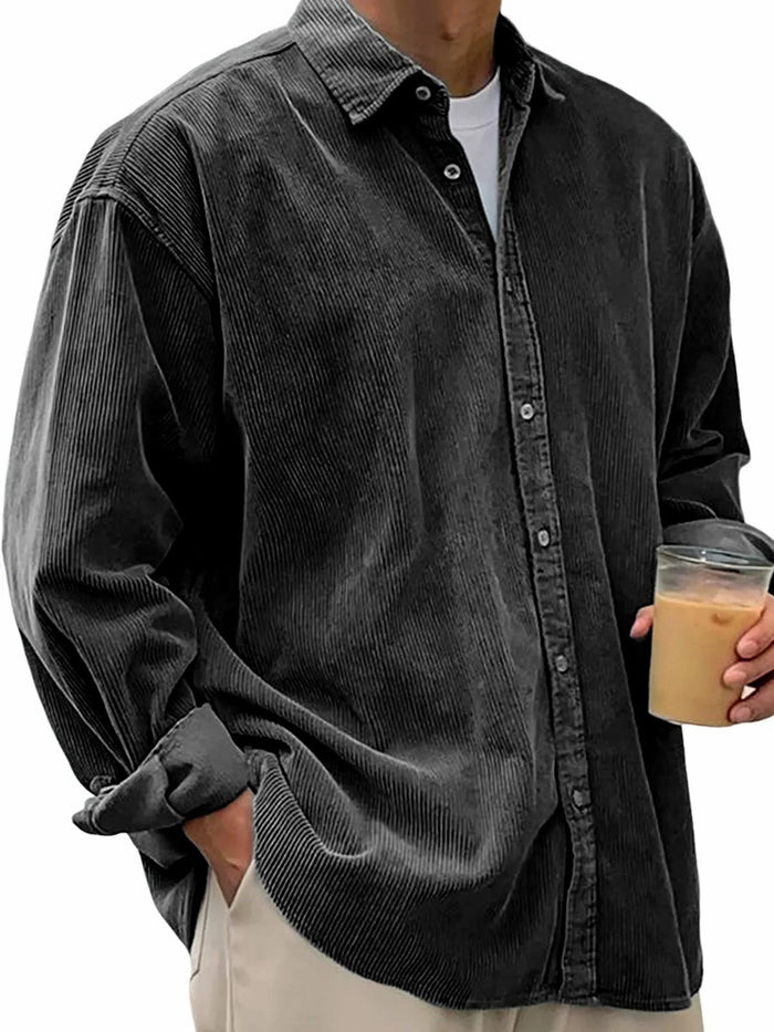 Chemise oversize en velours côtelé pour homme, boutonnée devant, à manches longues