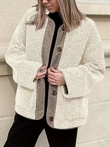Women's Teddy Jacket with Button Front and Relaxed Fit