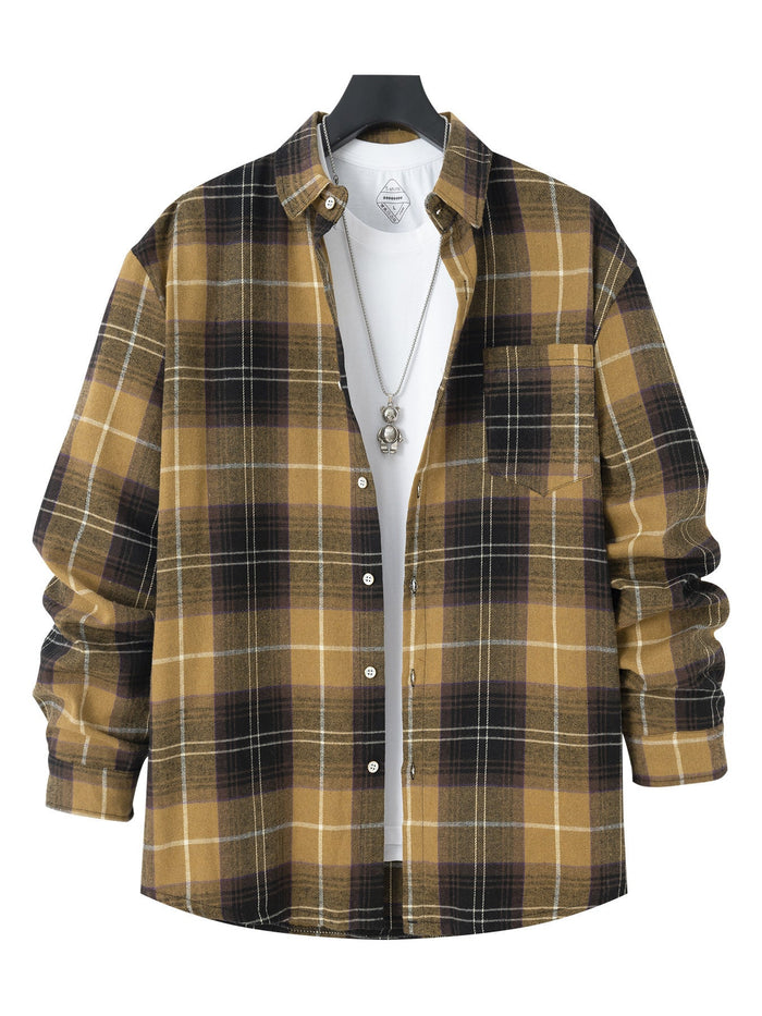 Men's Plaid Flannel Shirt with Chest Pocket