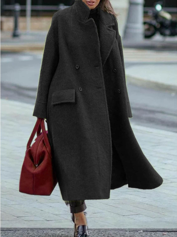 Cappotto lungo doppiopetto da donna con collo alto