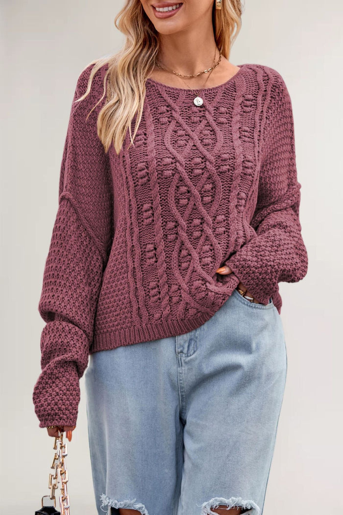Damen-Zopfpullover mit Rundhalsausschnitt und lockerem Schnitt