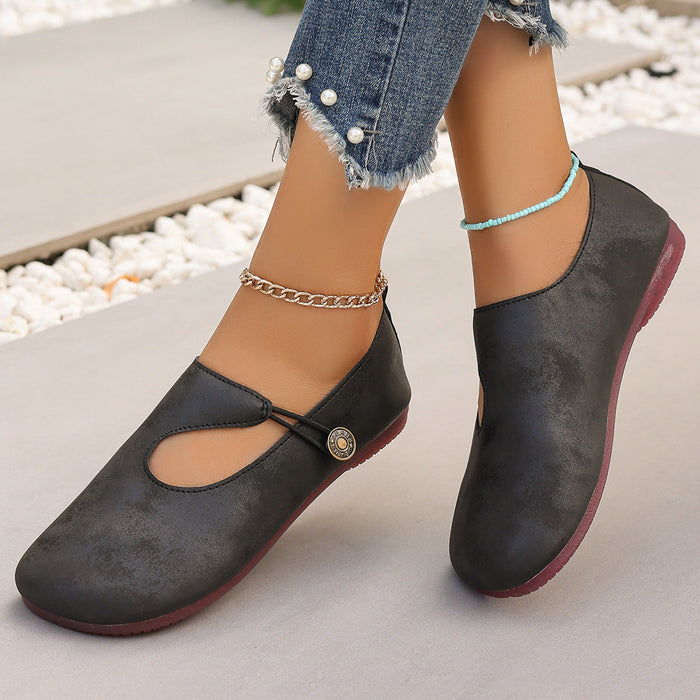 Women's Mary Jane Flats with Button Strap and Round Toe