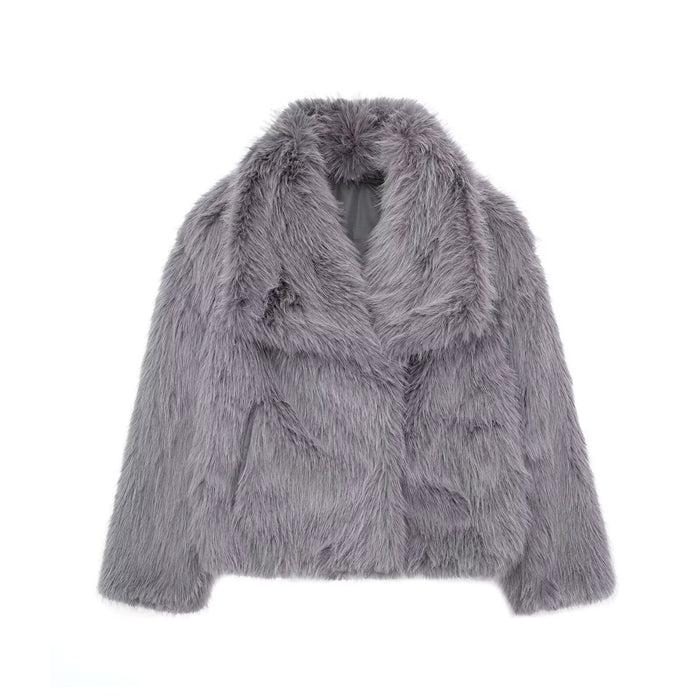 Women's Faux Fur Cropped Jacket Open Front Oversized