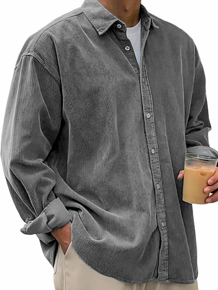Oversize-Cordhemd für Herren mit Knopfleiste und langen Ärmeln