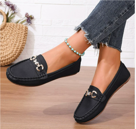 Klassische Damen-Loafer mit Kettendetail, Slipper-Mokassins