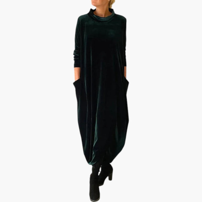 Robe maxi pour femme avec col montant et manches longues
