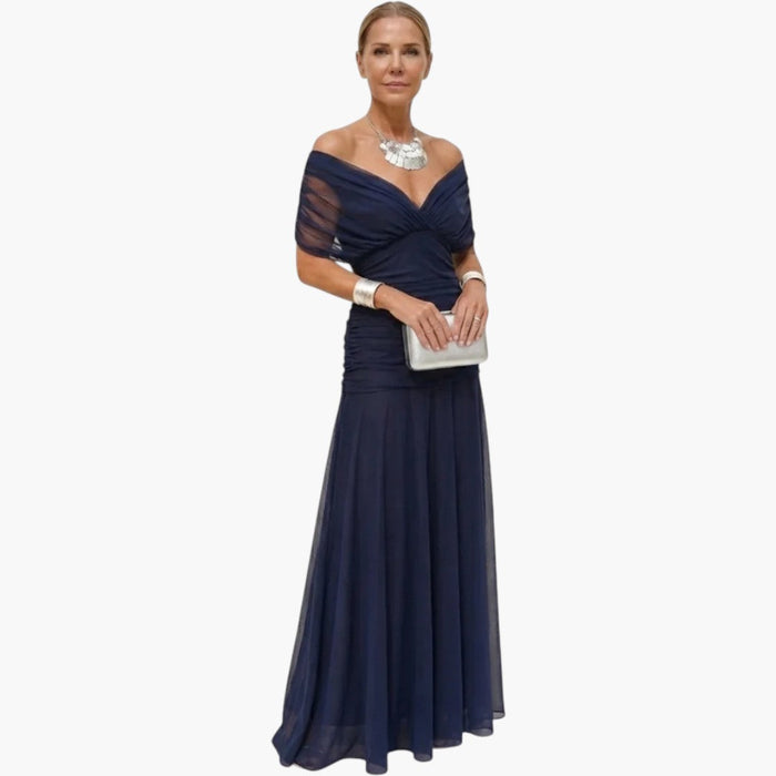 Robe longue pour femme avec col en V et taille plissée