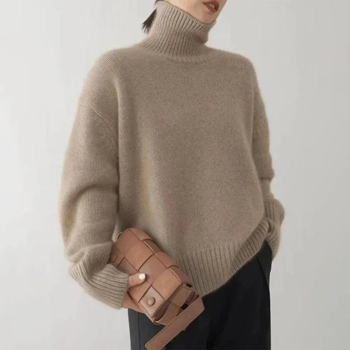 Pull doux à col roulé pour femme, coupe classique, pour l’hiver