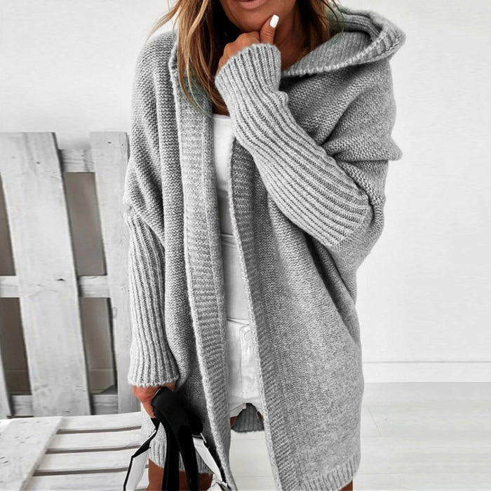 Oversized cardiganjakke med hette og lange ermer for kvinner