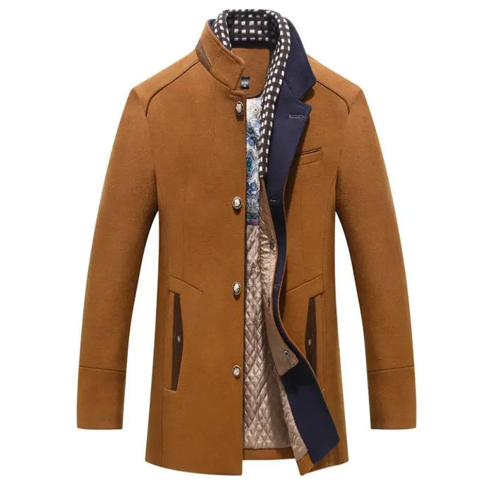 Men's Stand Collar Coat Button Front with Quilted Lining