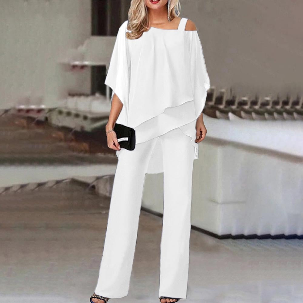 Women's Elegant Cold Shoulder Jumpsuit in Lightweight Chiffon