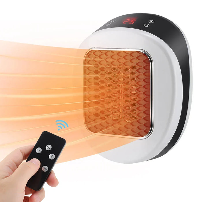 ThermoLux 600W mini-veggovn | Kompakt elektrisk varmeovn med fjernkontroll | Plug-in-varmeovn med termostat og timer | Varmer opp på 3 sekunder