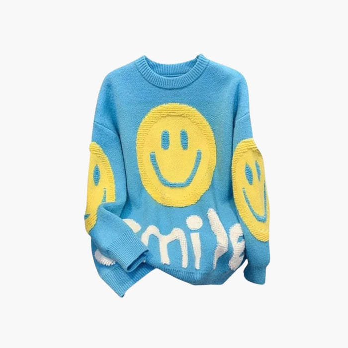 Camisola Casual com Estampa de Sorriso para Mulher - Cardigã Oversized