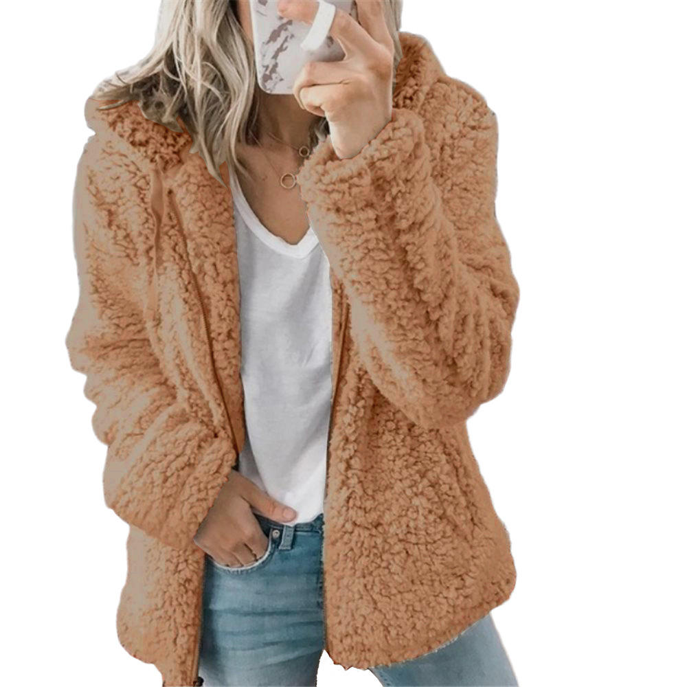 Women's Teddy Fleece Coat with Pockets and Zip Fastening