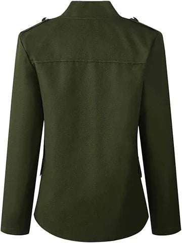 Women's Cropped Blazer with Stand Collar and Open Front