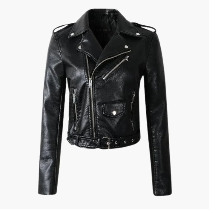 Stylish Women's Biker Jacket with Lapel Collar and Zipper Pockets