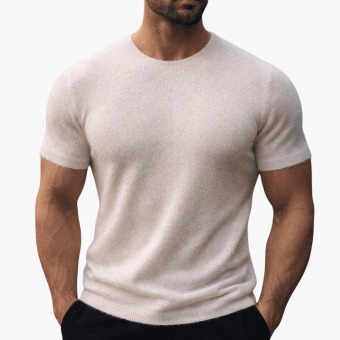 T-shirt en cachemire pour homme avec col rond et manches courtes