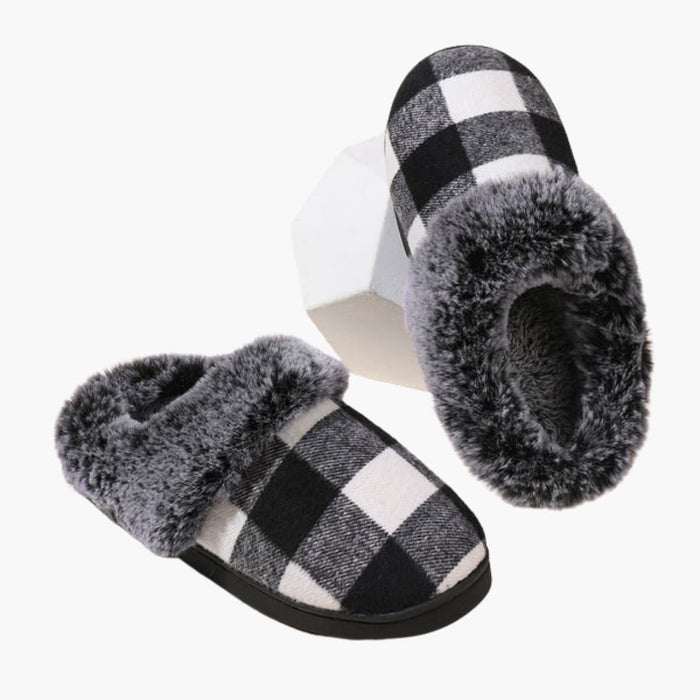 Chaussons unisexes à motif quadrillé et doublure moelleuse