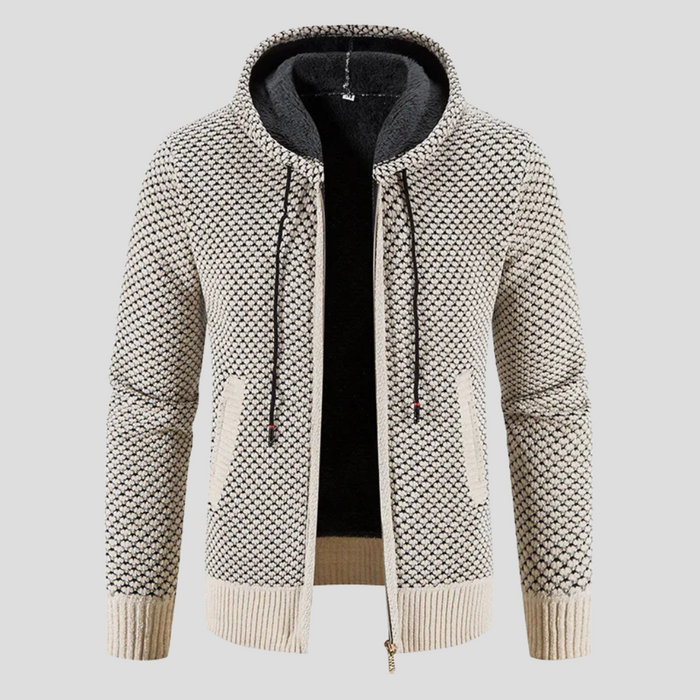 Herren-Cardigan mit Reißverschluss, Kapuze und gerippten Bündchen