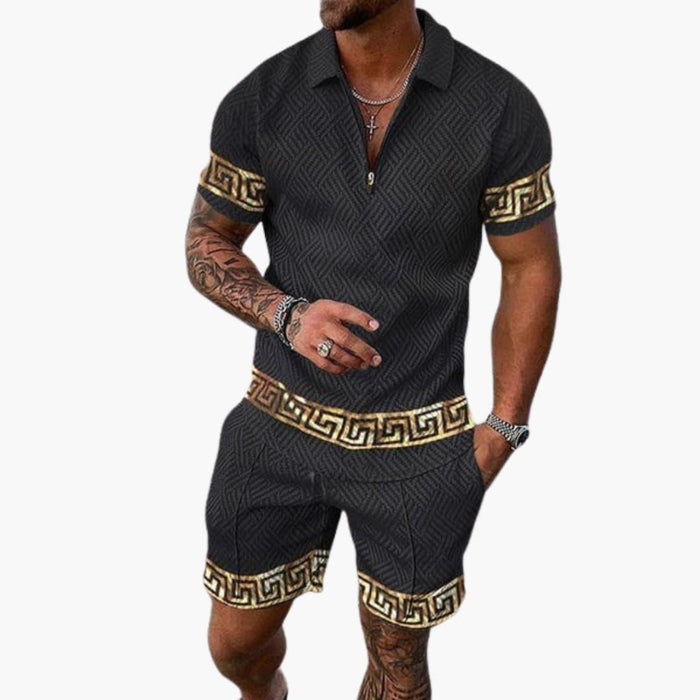 Ensemble d'été deux pièces pour homme avec demi-fermeture éclair et poignets décoratifs