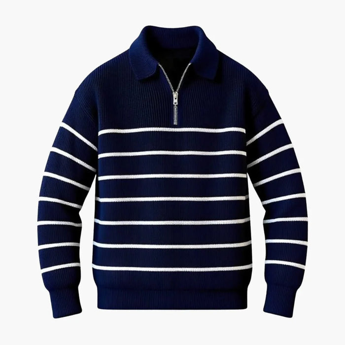 Pull-over pour homme avec demi-fermeture éclair et surface rayée
