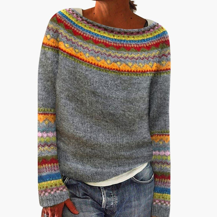 Damtröja med rund hals och stickat mönster
