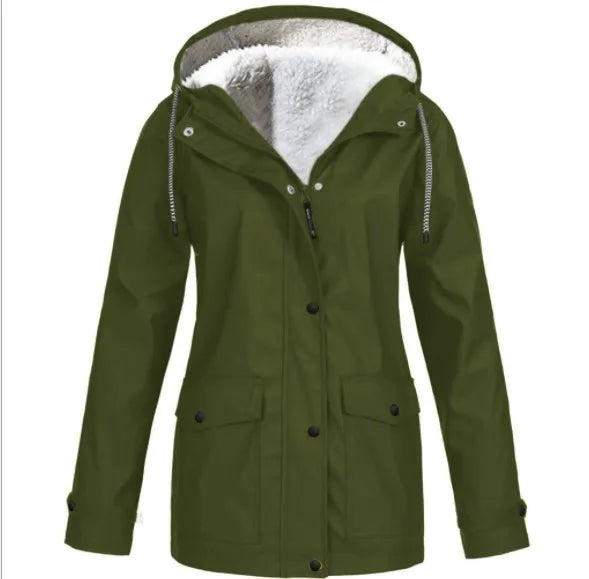 Women's Windproof and Waterproof Outdoor Jacket with Fleece Lining