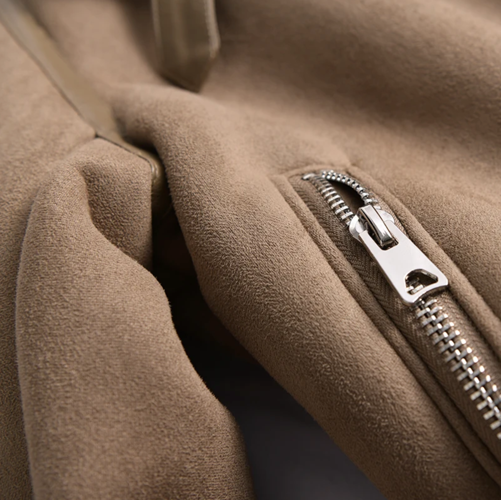 Women's Suede-Look Biker Jacket with Sherpa Fleece Lining