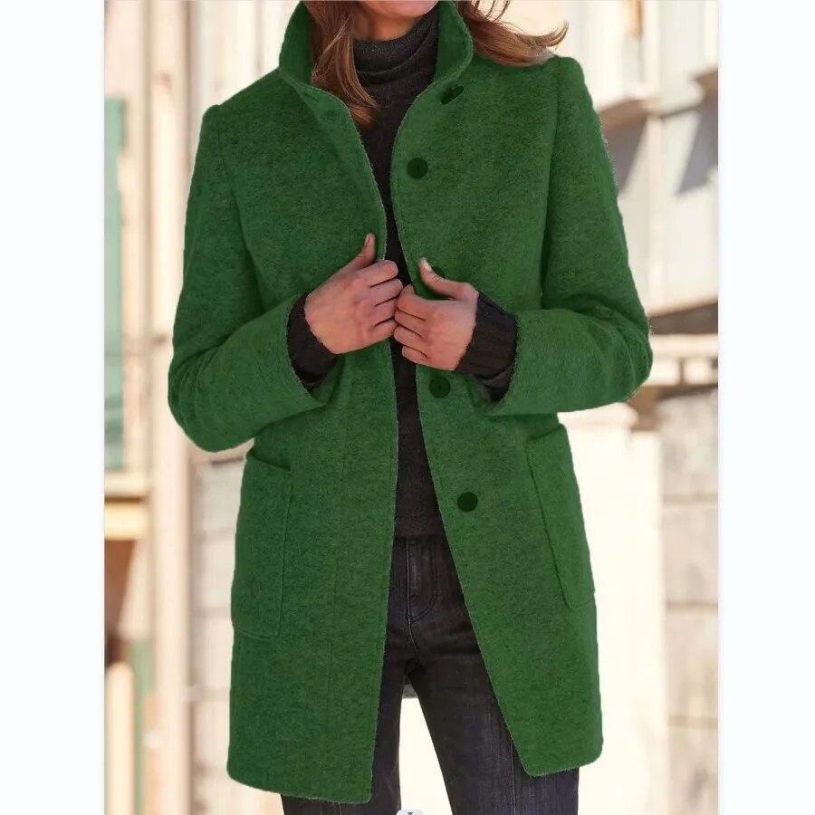Women's Elegant Wool Blend Coat with Button Closure
