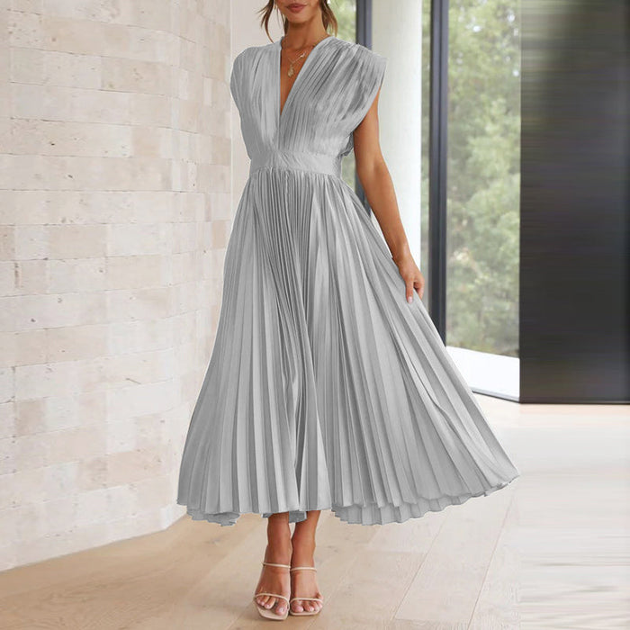 Damen-Midikleid mit Falten, V-Ausschnitt und verstellbarem Bindeband am Rücken