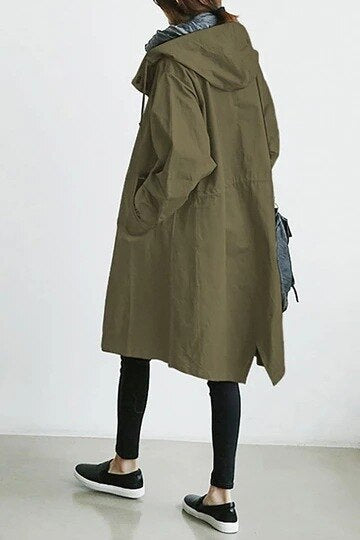 Women's Long Trench Coat with Hood for Spring and Autumn