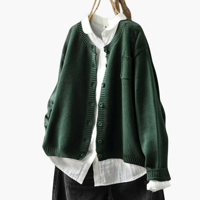 Cardigan femme avec fermeture boutonnée et poche poitrine