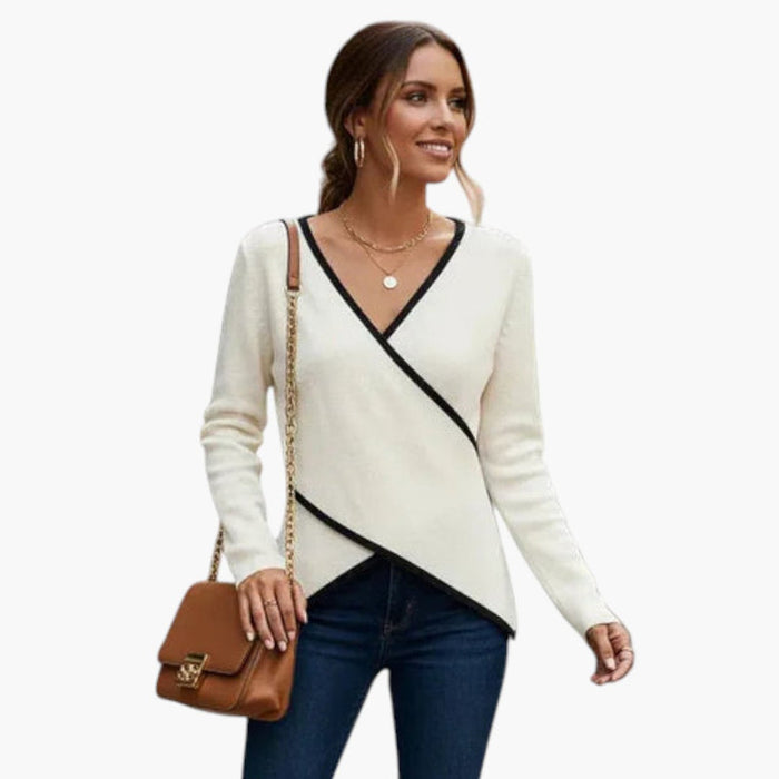 Women's Knit Top with Wrap Front and V Neck