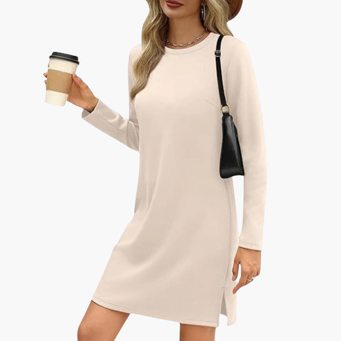 Vestito corto da donna con maniche lunghe e scollo rotondo