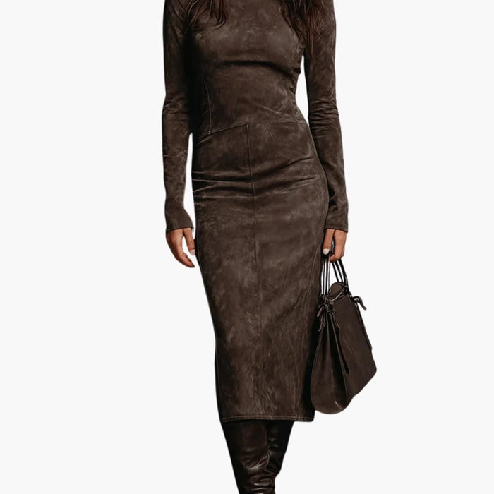 Robe maxi pour femme avec col montant et détails en dentelle