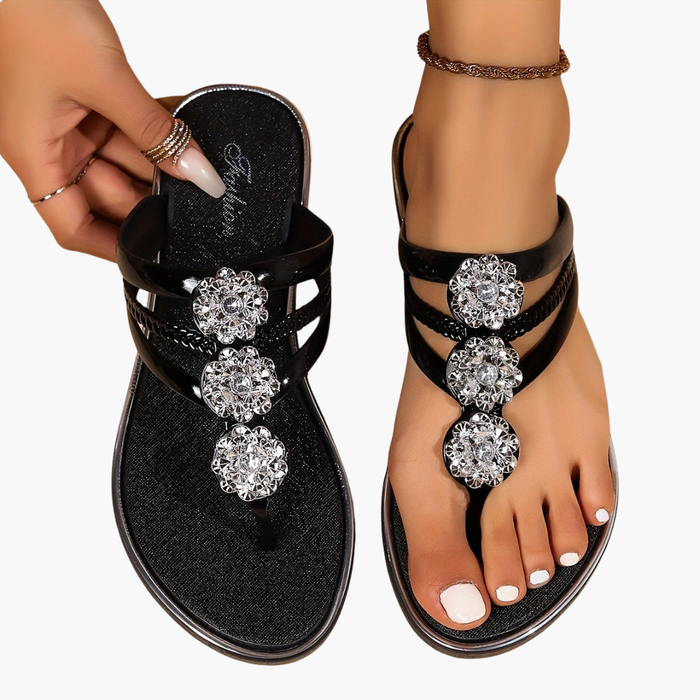 Sandalias ortopédicas para mujer con tiras de pedrería y plantilla acolchada