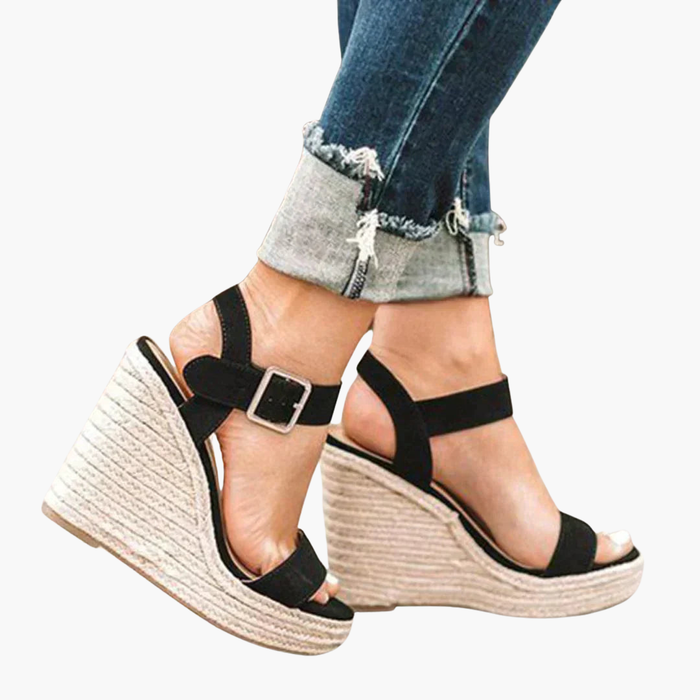Sandalias ortopédicas de cuña para mujer con correa de hebilla y suela tejida