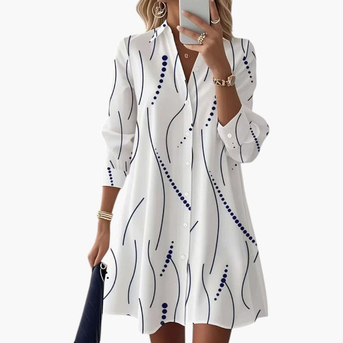 Vestido-camisa de mulher com gola ondulada e fecho de botões