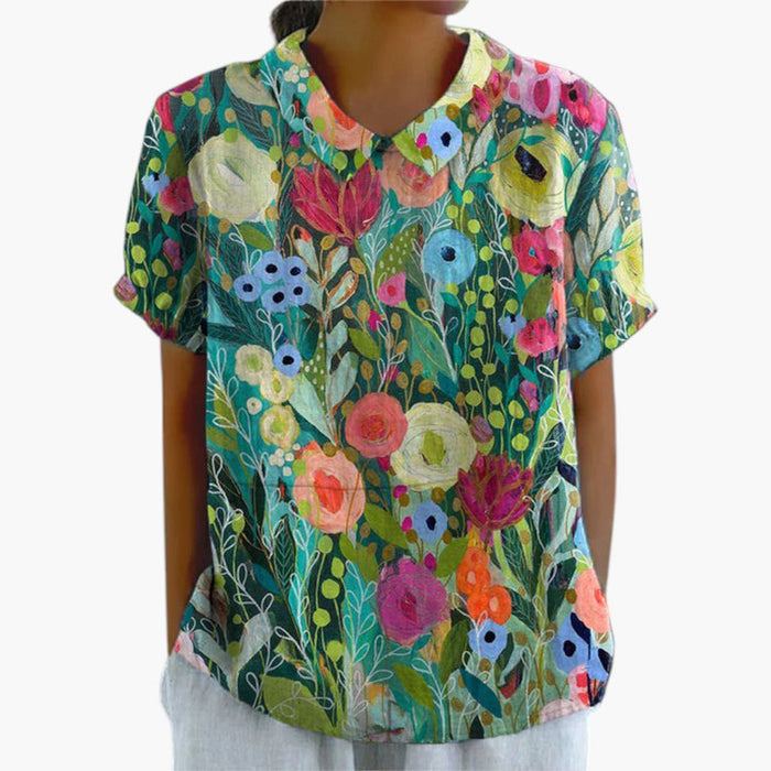 Women's Shirt with Floral Print and Button Closure