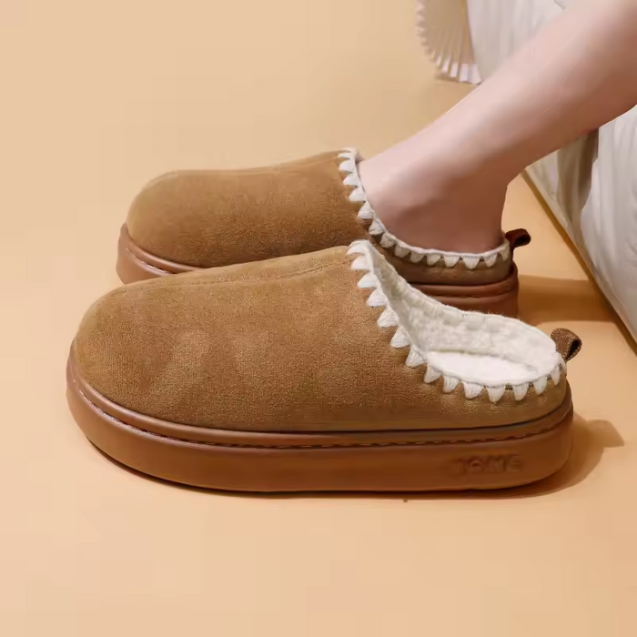 Chaussons pour femme avec doublure moelleuse et surpiqûres décoratives