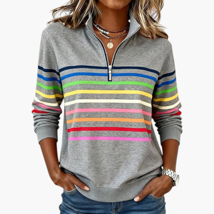 Felpa da donna con mezza zip e motivo a righe