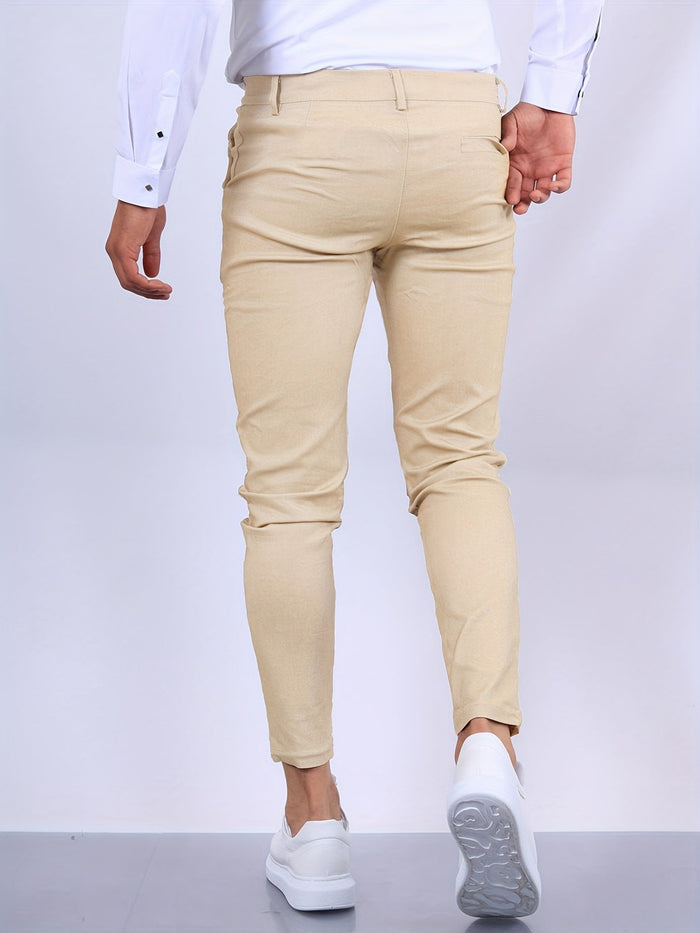 Pantaloni da uomo dal taglio skinny elasticizzati con chiusura a bottoni