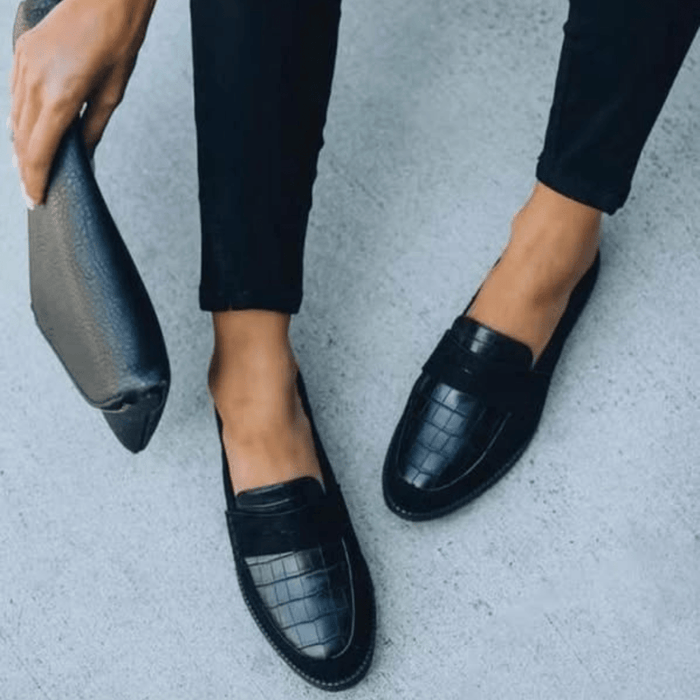 Women's Croc-Embossed Leather Loafers Slip-On