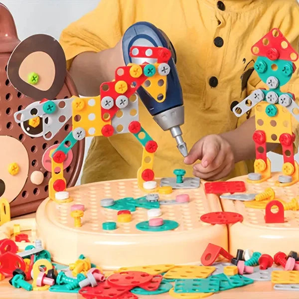 Children one creative building seen with electric drill