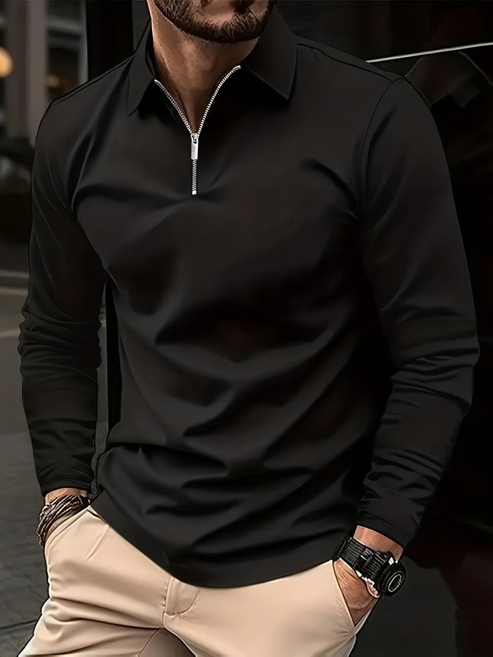 Men's Long Sleeve Polo Shirt with Zip Neck